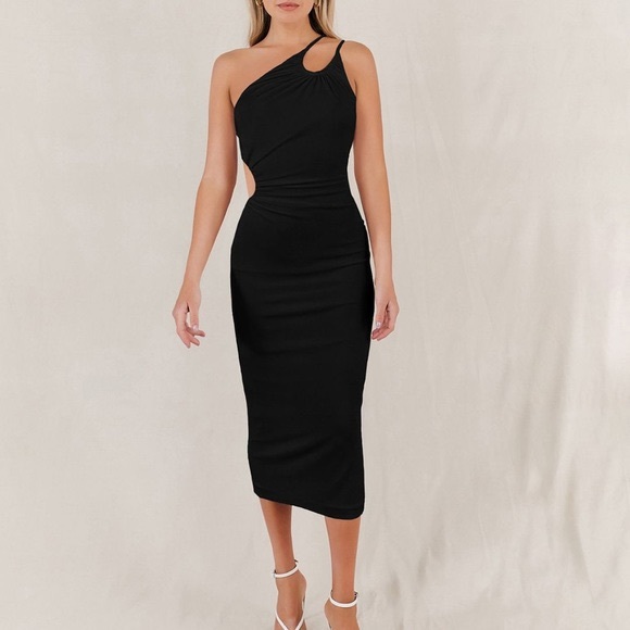 NWT Misha Collection Black X Revolve Vanina One Shoulder Side cut Dress Size 8 - Picture 3 of 13